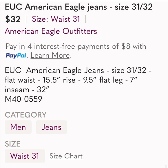 Excellent Preowned Condition Americana Eagle next level stretch Jeans size 31. - Picture 7 of 7